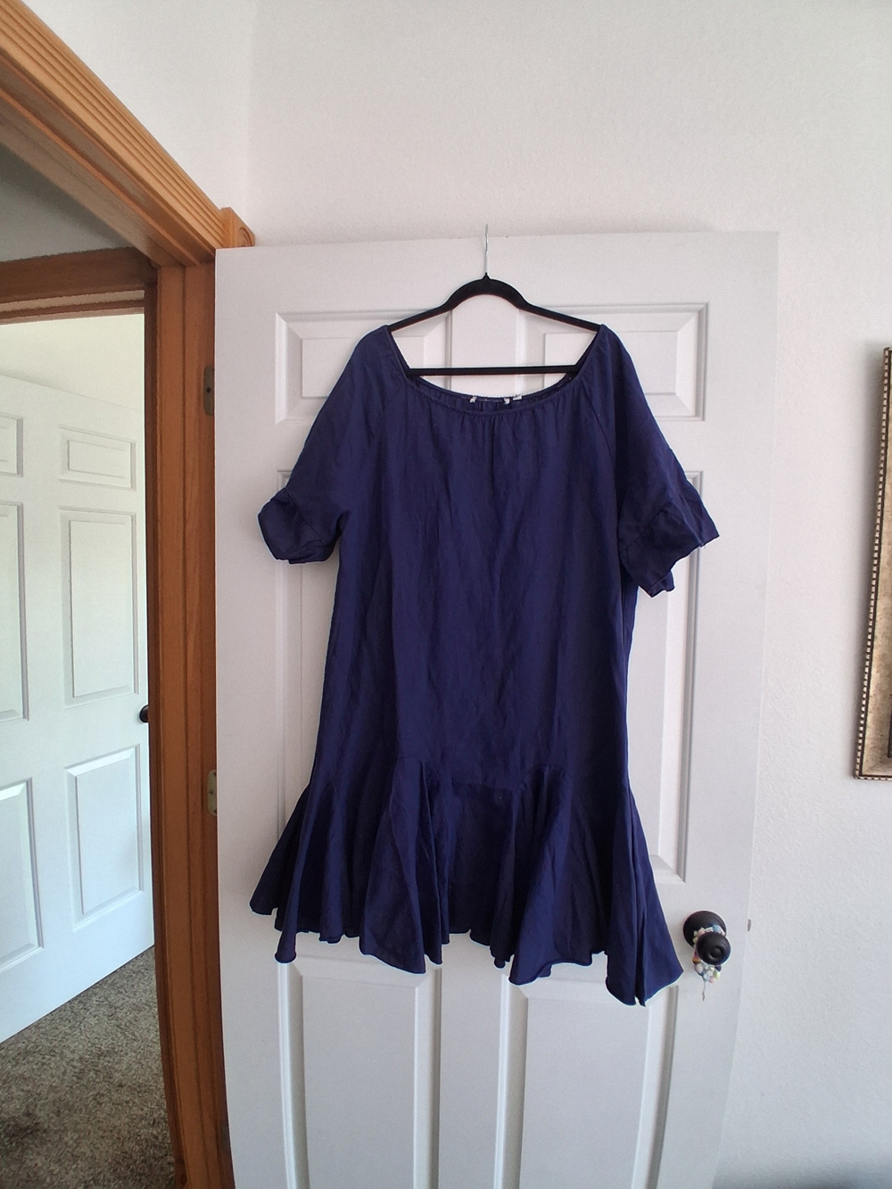 Darling nwot Linen Cotton Navy Blue Short Sleeve Ruffle Dress